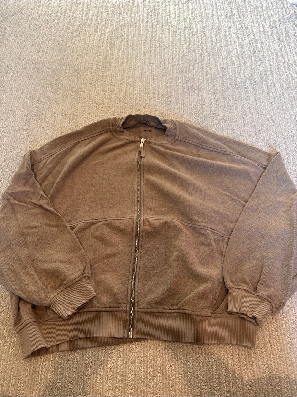 Aerie Women’s Full-Zip Comfy Bomber Jacket - Taupe - Picture 1 of 4